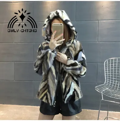 Real Natural Mink Fur Coat With Hood Women Fashion Colorful Multi-color Jacket • $180