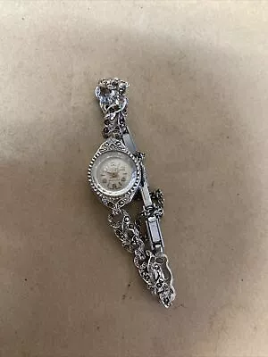 Vintage Marcasite Watch Hiltex  17 Jewls Swiss Made Watch G103 • $55