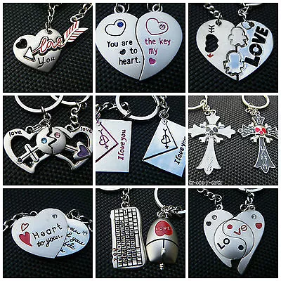 Lovers Couples Set Of 2 Heart & Key I Love You Keyrings 25+ Designs To Choose • £3.95