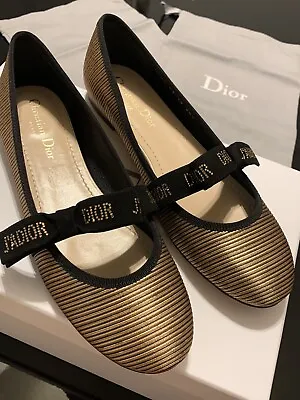 CHRISTIAN DIOR 'MISS J'ADIOR 35K Bronze Flat Ballet Bow Shoes 38.5 SOLD OUT NEW • $529