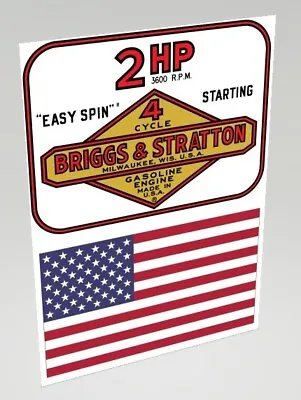 $4.99 • Buy Briggs & Stratton 2 Hp Engine & American Flag Decal / Sticker