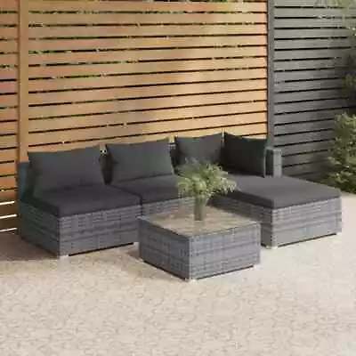 VidaXL 5 Piece Garden Lounge Set With Cushions Poly Rattan Grey • $668.05