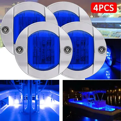 4X Round Marine Boat LED Stern Lights Blue Cabin Deck Courtesy Light Waterproof • $12.98