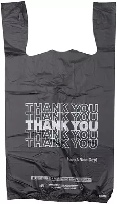 Thank You T Shirt Plastic Bags (500/Case) - Shopping Bags - Black LARGE 20 MIC • $23.99