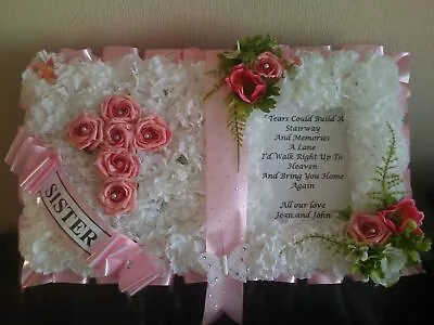 Open Book Artificial Silk Funeral Flower Tribute Memorial Wreath Mum Sister Nan • £44