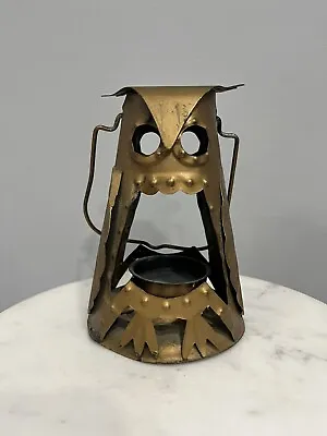 Vintage Gold Tone Boho Funky Metal Owl Lantern Tea Light Candle Holder Hong Kong • $15.99