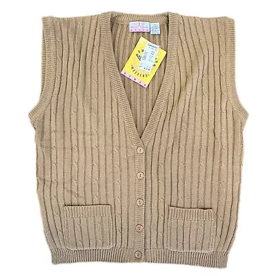 Vintage American Weekend Knit Sweater Vest Cardigan Womens Size 20W 80s Camel • $29.95