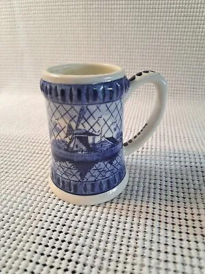 Vintage  Delft Mini Mug Stein Hand Painter Blue Windmill  & Flower • $19.15