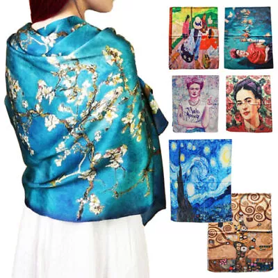 Scarf Stole Unisex Klimt Van Gogh Frida Monet Foulard Shawl Satin TooCool Yh • $24.38