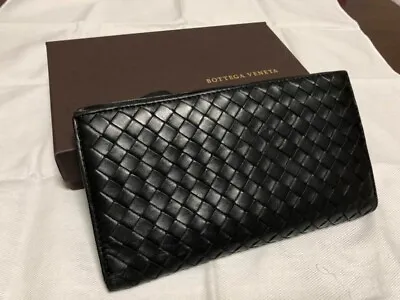 BOTTEGA VENETA Intrecciato Leather Bi-Fold W/Hook Long Wallet Black Men's #BW076 • $135.78