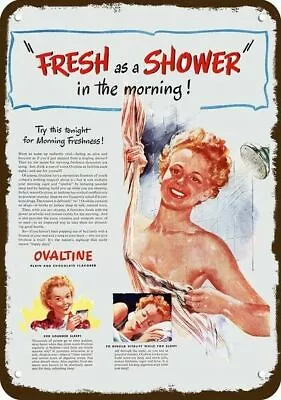 1945 OVALTINE CHOCOLATE DRINK Vintage Look DECORATIVE METAL SIGN  SEXY WOMAN SHO • $24.99