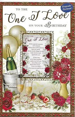 One I Love Birthday Card With Keepsake Flowers & Champagne Paper Insert • £2.79