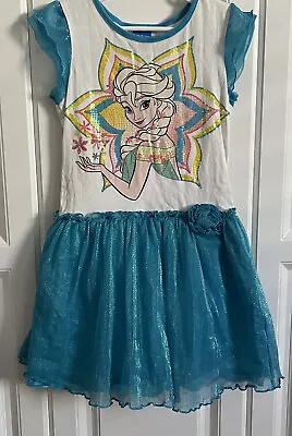 Disney Elsa Frozen Princess 6x Child Dress Blue Turquoise Sequin Net Lined Skirt • $6.99