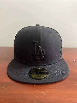 LA Dodgers Mens Fitted Cap Black Size 7 1/8 • $15