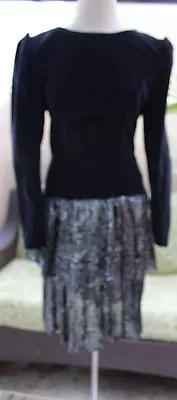 Vintage 80 S Wacky Clothing Co Black Velvet Silver Me Evening Cocktail Dress M ? • $39