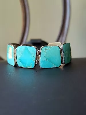 VTG Handmade Sterling Silver 925 Turquoise Panel Bracelet Unbranded • $60