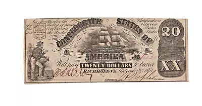 1861 September 2 $20 Confederate States Of America Richmond Virginia • $200