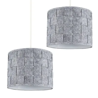 2x Ceiling Light Shades Grey Felt Weave Easy Fit Drum Lampshades Pendants Bulbs • £21.99