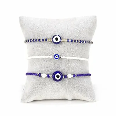 3pcs Evil Blue Eye Beaded Bracelet Bangle Women Lucky Jewelry Set Adjustable • $4.02