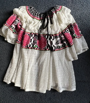 £30 • Buy Vintage Crochet Gypsy Top Women's White Pattern Roses Ladies Women Fashion