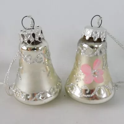 Bell Ornaments Silver Blown Glass Lot Of 2 West Germany 2  High (C-1) • $18.90