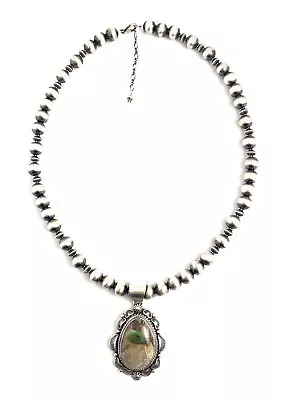 Native American Sterling Silver Navajo Handmade Boulder Turquoise Necklace • $480