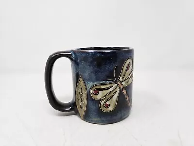 Mara Stoneware Mexican Pottery Dragonfly 16oz Coffee Mug Tea Cup Brown Blue • $31.99