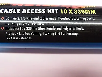 13 Pc 300mm Cable Access Rod Kit. Tool Box Size Fish Wire! 2465  215g 065 • £8.70