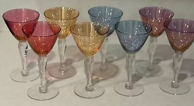 Vintage MCM Iridescent Complete Multi Colored Harlequin 8 Piece Glasses RARE! • $43.99