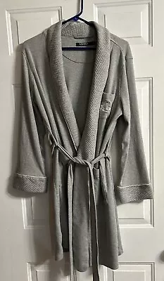 Lauren Ralph Lauren Women’s Monogrammed Gray Bath Robe W/Tie Size Large ￼ • $31