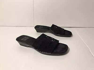 Mootsies Tootsies Black Slip-on Wedge Sandals Women Fits Size 7 / 7.5 • $14