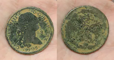 Coin 8 Maravedis 1798 Carlos IV Mint Segovia SPAIN Colonial 32mmØ • $22.37