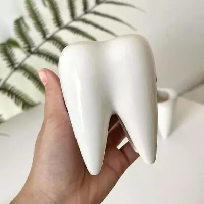 White Ceramic Molar Toothbrush Holder -Kids And Dentist Love Brushed New V4P5 • £6.13