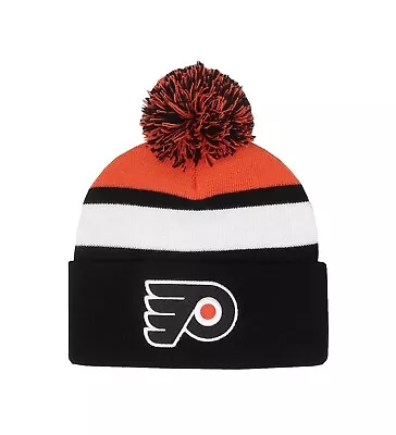 Mitchell & Ness Men's Beanie NHL Philadelphia Flyers Black Stripe Pom Knit Hat • $20