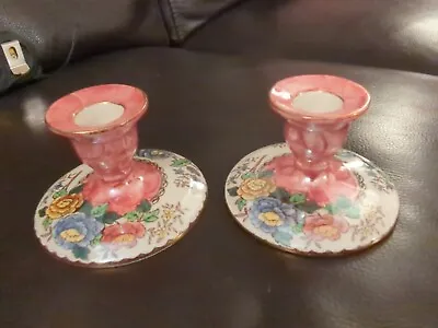 Maling Peony Rose Candle Stick Pair Lovely Condition • £14.99