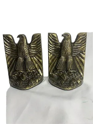 2 Vtg 7” Eagles Cast Metal Bronze Look Book Bookends Library • $54