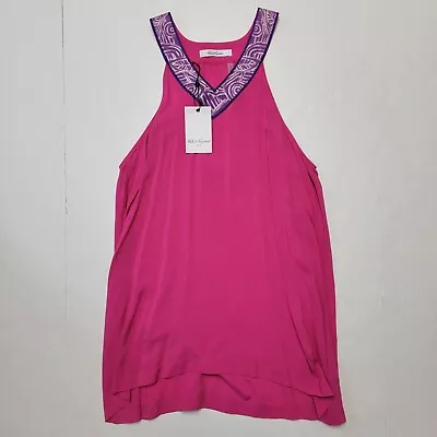 New $198 Robert Graham OLIVIA Halter Tank Top Women's LARGE Bead Collar Magenta  • £52.50