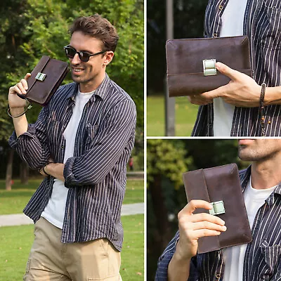 US Stock Men Genuine Leather Combination Lock Clutch Bag Wallet Cellphone Holder • $53.98