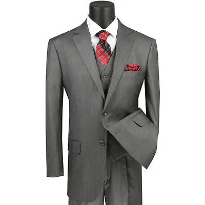 BIG & TALL Men's Medium Gray Pinstripe 3 Piece 2 Button Classic Fit Suit NWT • $140