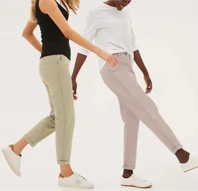 £11.99 • Buy EX Marks & Spencer Womens Chinos Ladies Ankle Grazer Tapered Fit Chino Trousers