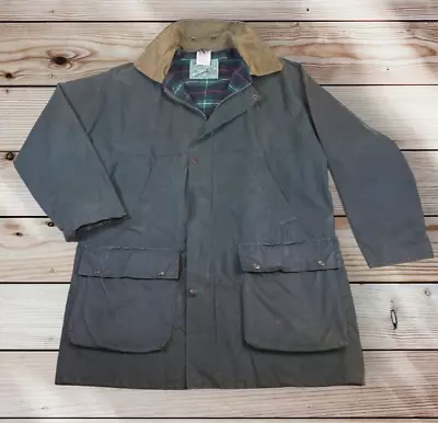 Mens Wax Jacket Large Made In UK Shooting Hunting Tartan Lined Warm 100% Cotton • £19.95