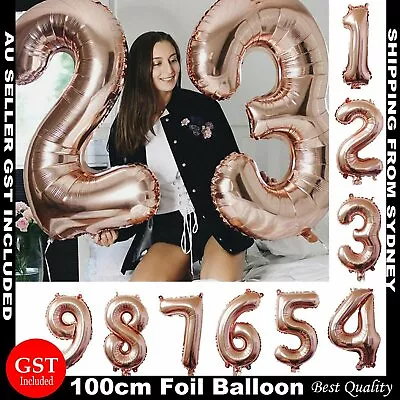 100cm Rose Gold Foil Retro Balloon Number Helium Jumbo Balloons Wedding Party • $1