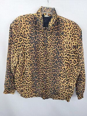 Vintage Fuda International Leopard Print 100% Silk Jacket Size Medium • $39.99