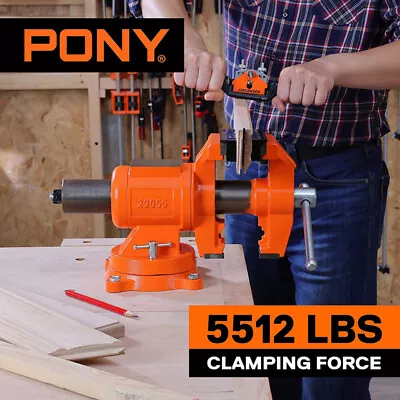 Pony 5 Inch Bench Vise Heavy Duty 5512 LBS Clamping Force 360 Degree Swivel Base • $108.99