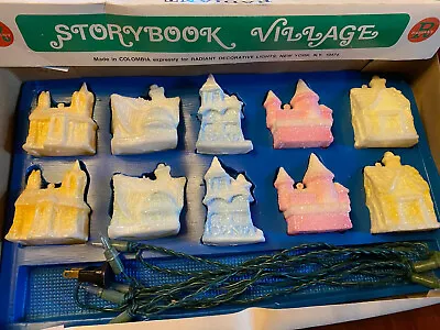 ✨Vintage Storybook Village Christmas Xmas Light Covers Frosted Sparkly Pastel ✨ • $39.50