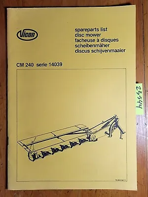 $20 • Buy Vicon CM240 Series 14039 Disc Mower Parts Manual 70.003.561/1