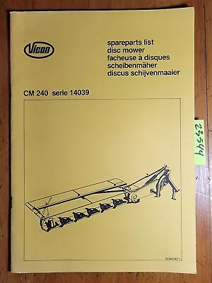 $20 • Buy Vicon CM240 Series 14039 Disc Mower Parts Manual 70.003.561/1