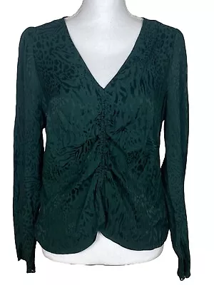 H&M Women Green Blouse V-Neck Long Sleeve Shirt Size 10 Casual Top • $10