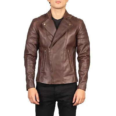 Faisor Brown Leather Biker Jacket All Size Available • $209.99