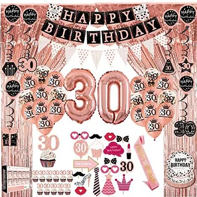 30th Birthday Decorations For Her - 76pack Rose Gold Party Banner Pennant Han... • £32.79
